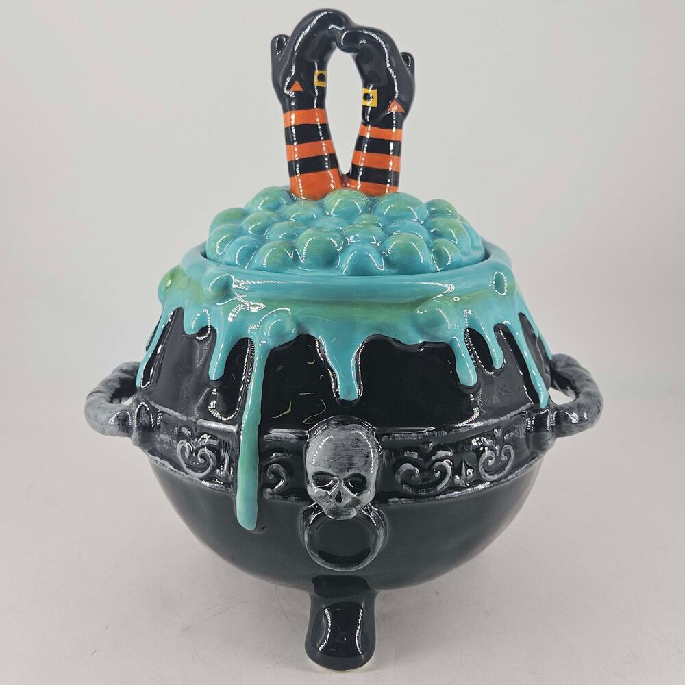 Blue Sky Clayworks Halloween witch cauldron Treat Canister Cookie Jar